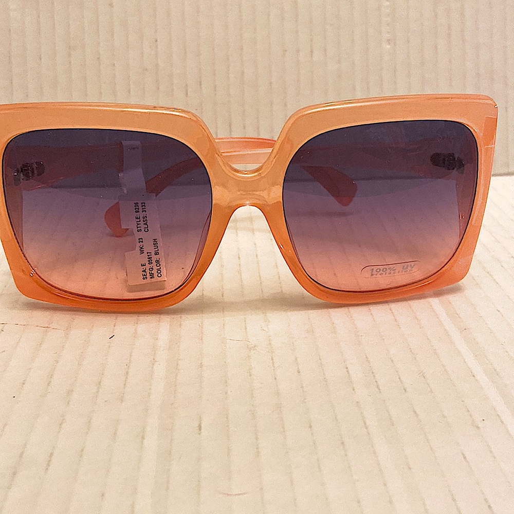 Trendy Blush Color Oversized Square Shaped Sunglasses with Blue Ombré Lens.